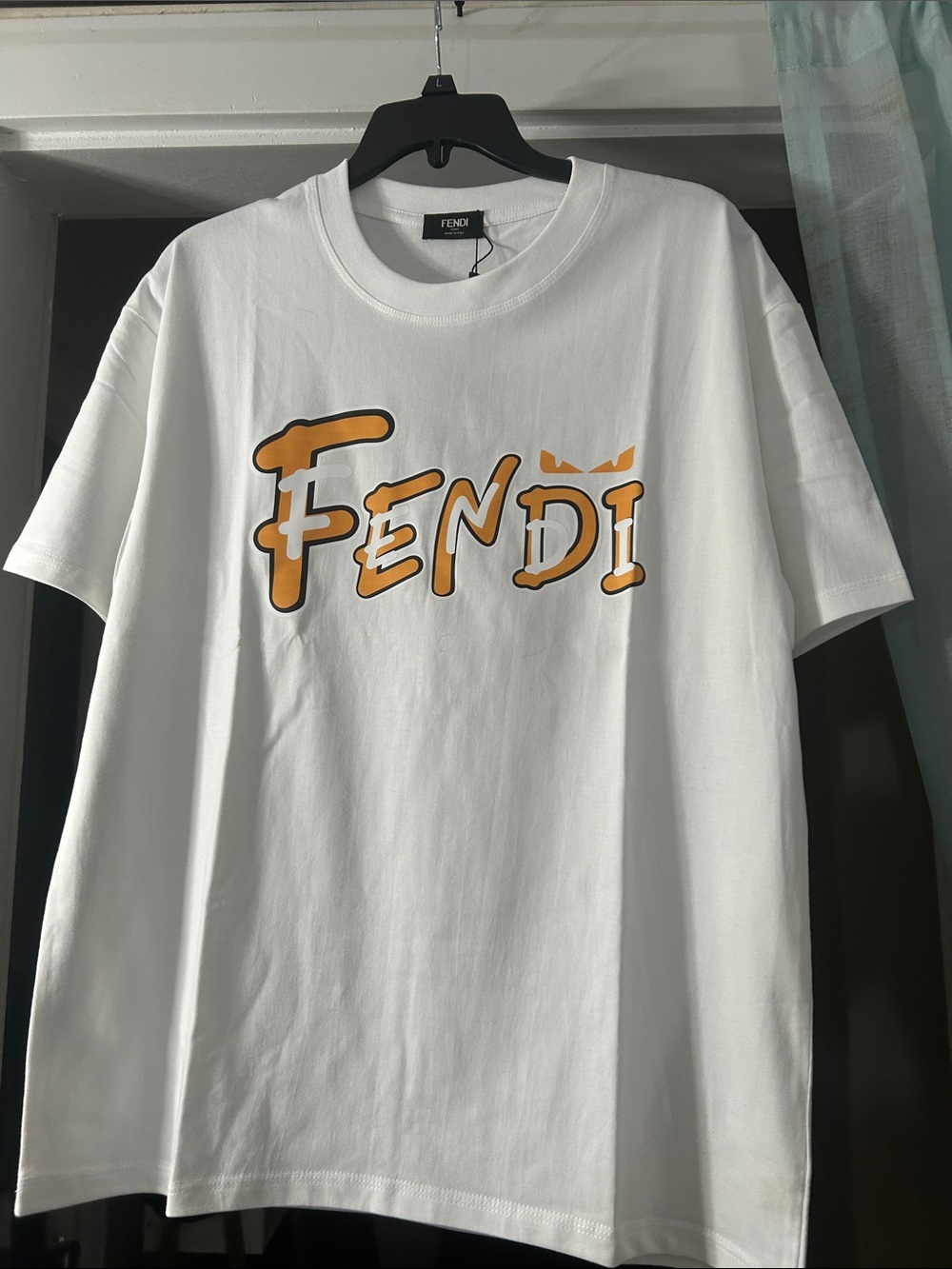 Fendi White T-Shirt with Orange Logo Script